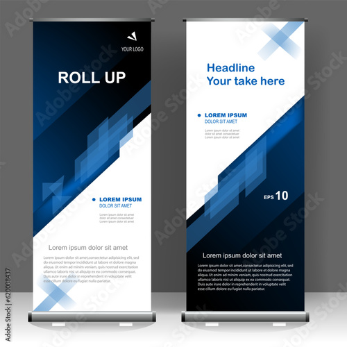 Roll up banner modern template design, for brochure, business, flyer, infographics. modern x-banner and flag-banner advertising. vector illustration
