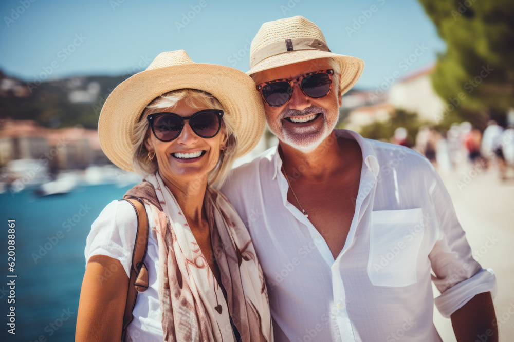 Senior couple relaxing by the sea on sunny day. Senior couple relaxing by the sea on sunny day.