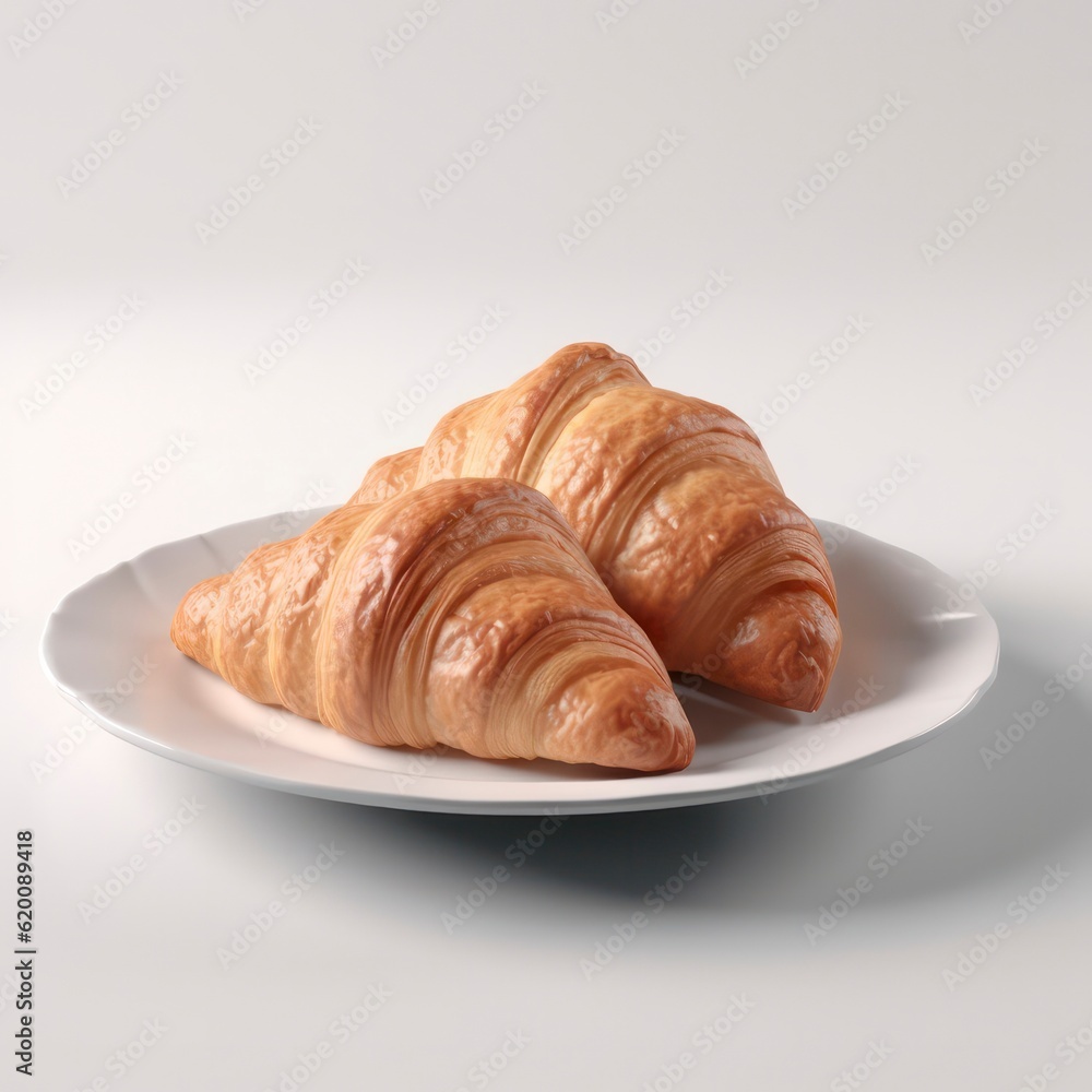 a plate of croissant on white background for food photography generative ai a plate of croissant on white background for food photography generative ai