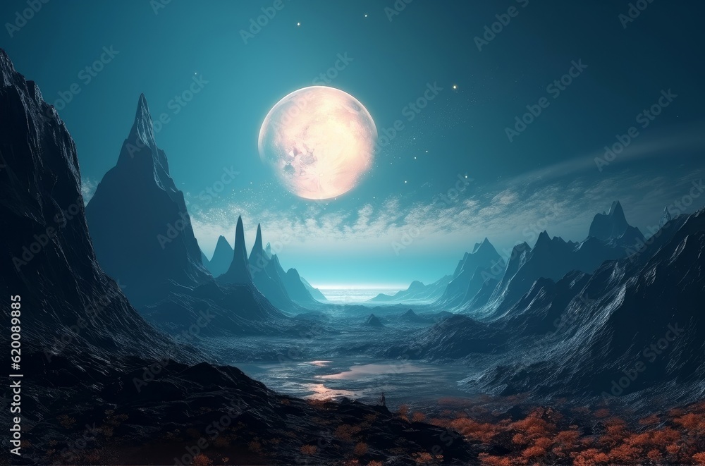 Fantasy planet landscape fiction. Generate Ai