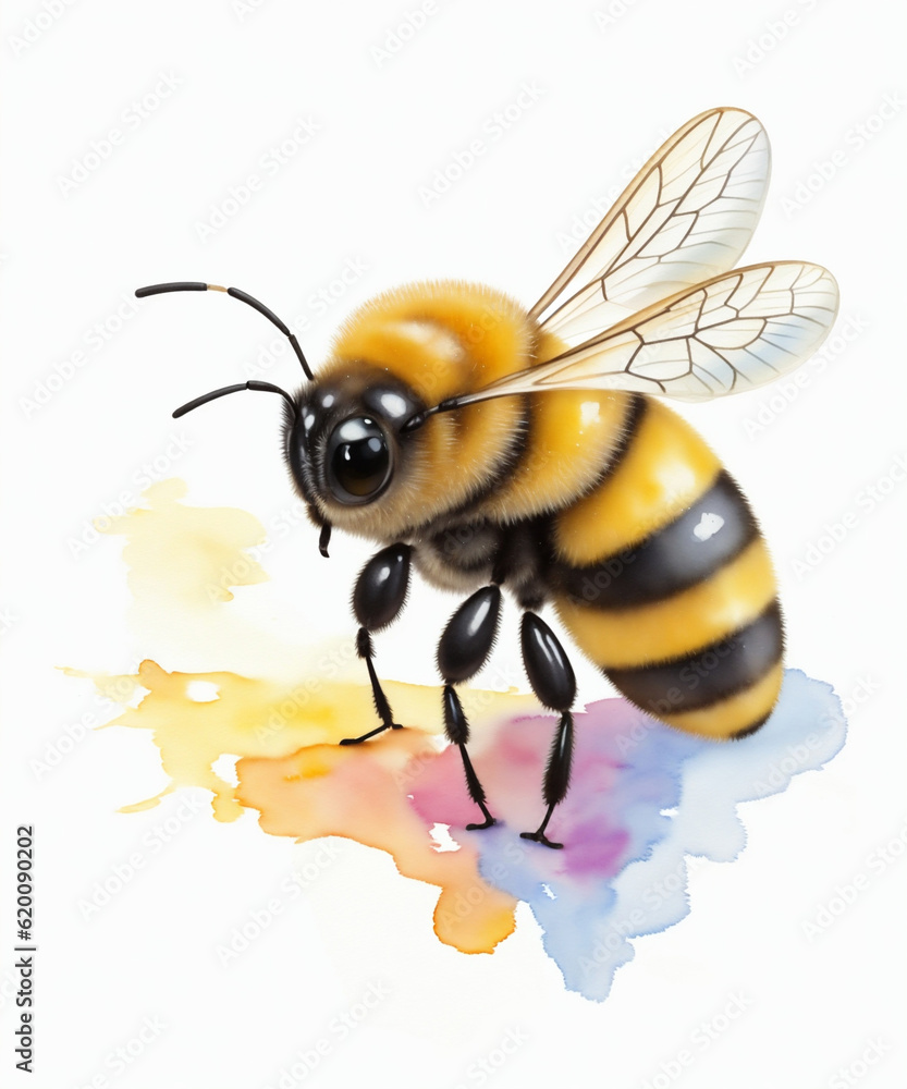 bee on a flower on a white background watercolor graphics bee on a flower on a white background watercolor graphics
