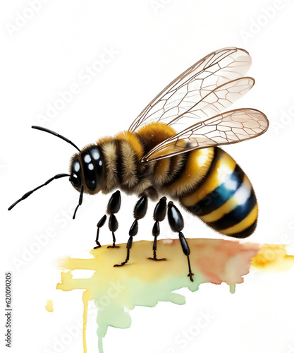 bee on a flower on a white background watercolor graphics