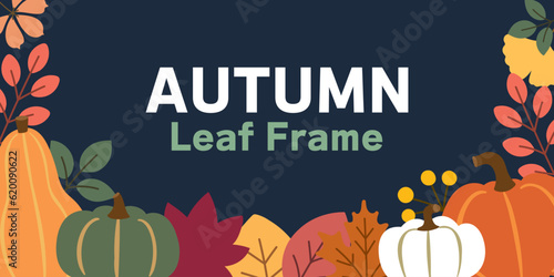 カラフルなかぼちゃと紅葉のベクターイラストフレーム
