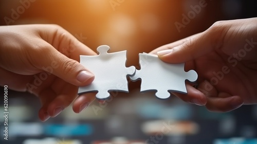 Business man holding puzzle piece idea for strategy and solution, Hand holding jigsaw puzzles, Business partnership concept, Cooperation success teamwork team.