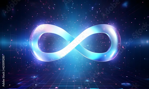 Endless infinity sign of virtual reality metaverse digital innovation game or internet future online simulation media cyber and world on connection technology with visual interaction, AI generative