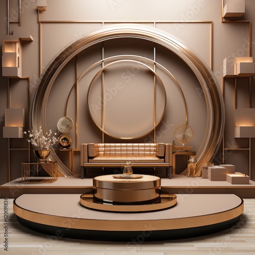 Abstract minimal scene in studio, Stage Podium Scene , luxury podium for product presentation. © visoot