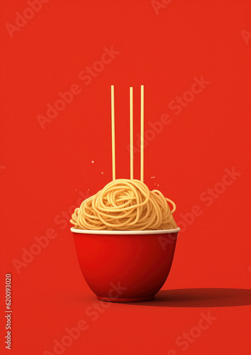 Vector photograph of delicious spaghetti isolated in front of a red background generative AI.
