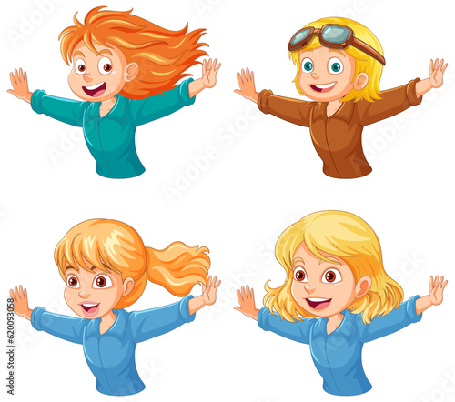 Set of cute girl cartoon character