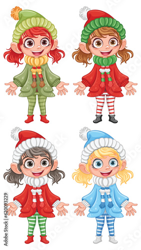 Little Girl in Winter Hat with Pom Pom Cartoon Character