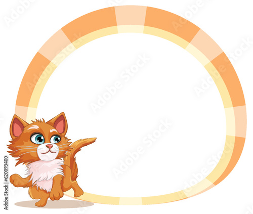Cute cat on empty circle banner