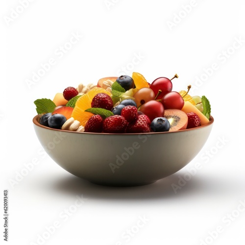  a plate of fruits salad on white background for food photography generative ai