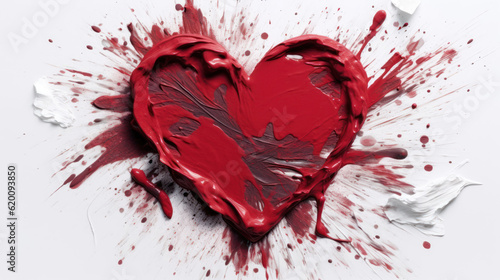 Red Heart-shaped brushstrokes of paint on a white background