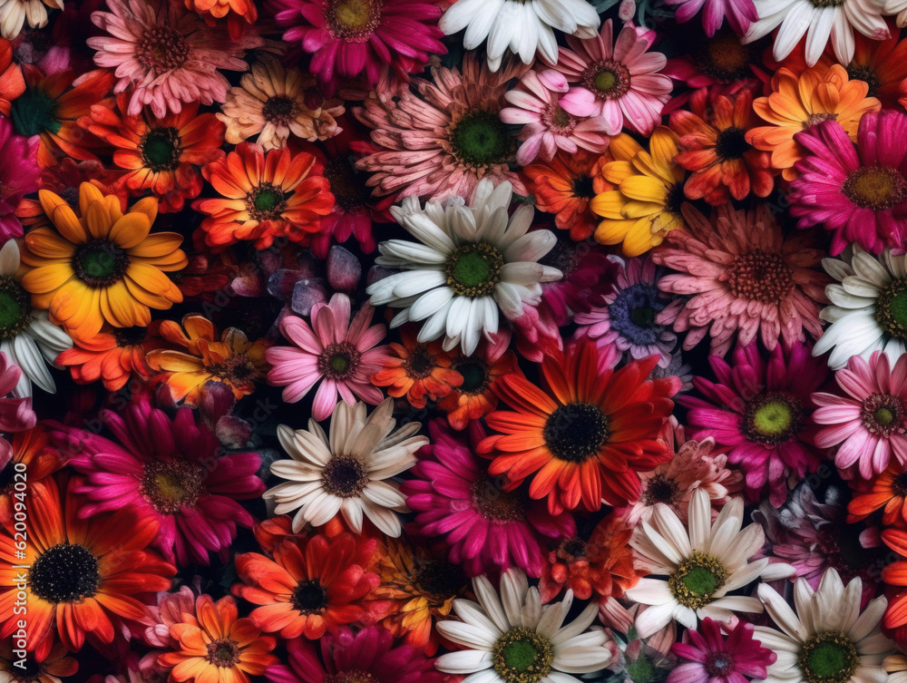 Photo of a big group of colorfull flowers in bloom generative AI. Photo of a big group of colorfull flowers in bloom generative AI.