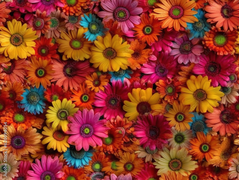 Photo of a big group of colorfull flowers in bloom generative AI. Photo of a big group of colorfull flowers in bloom generative AI.