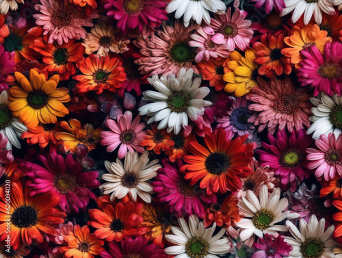 Photo of a big group of colorfull flowers in bloom generative AI.