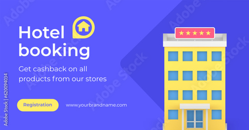 Hotel booking apartment online registration internet service 3d landing page realistic vector