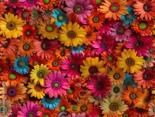 Photo of a big group of colorfull flowers in bloom generative AI.