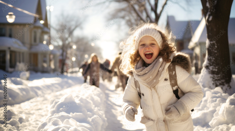 Sunny winter day, children's joy ignites the air as snowballs fly. Laughter echoes, the sun sparkles on the snow, making their play radiant. Pure Joy. Generative AI Sunny winter day, children's joy ignites the air as snowballs fly. Laughter echoes, the sun sparkles on the snow, making their play radiant. Pure Joy. Generative AI
