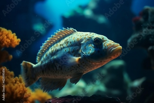 Close-up on a beautiful fish at the bottom of the sea. 