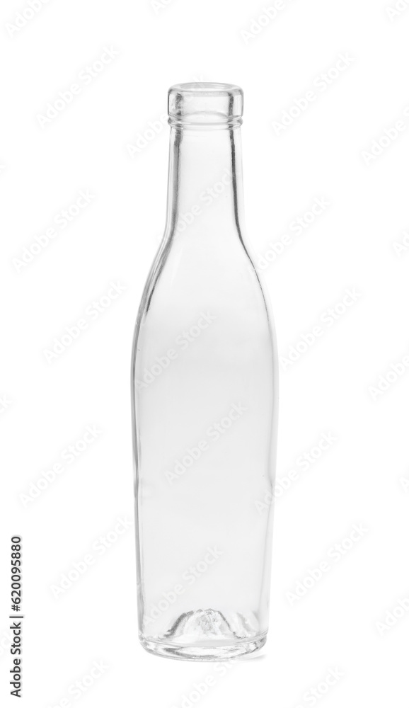 Empty glass transparent bottle isolated on white background