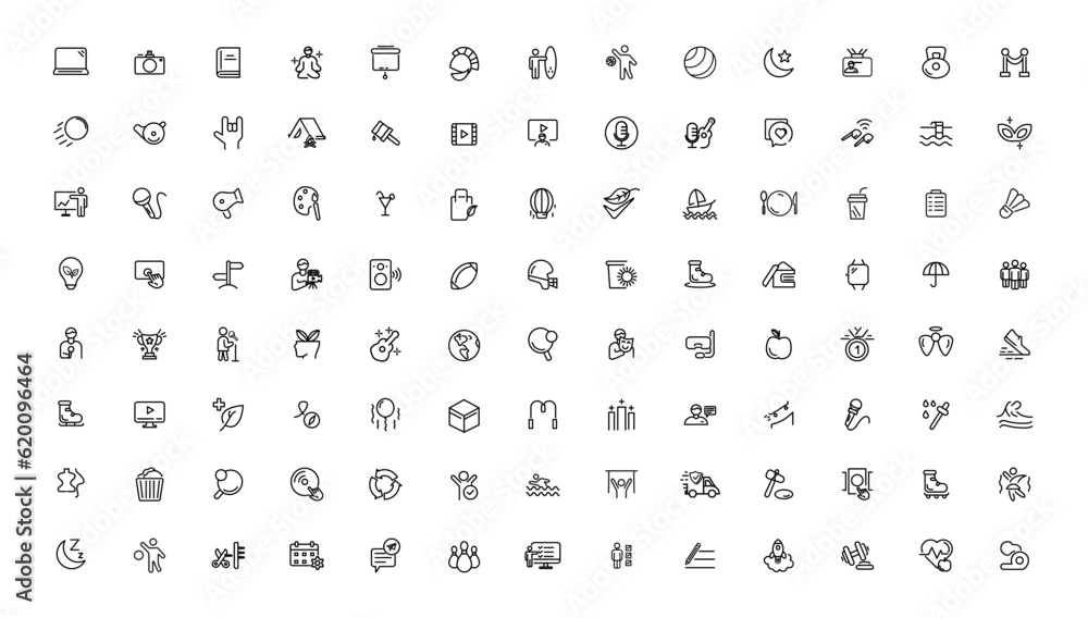 Big set of 104 Lifestyle and Entertainment icons. Thin line icons collection. Vector illustration, Pixel Perfect icons, Simple vector illustration Big set of 104 Lifestyle and Entertainment icons. Thin line icons collection. Vector illustration, Pixel Perfect icons, Simple vector illustration