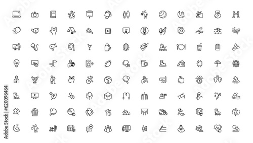 Big set of 104 Lifestyle and Entertainment icons. Thin line icons collection. Vector illustration, Pixel Perfect icons, Simple vector illustration