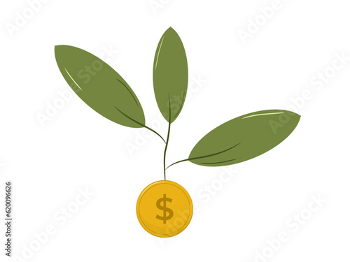 Money tree icon, isolated on a white background. The growth of the investment tree. Cartoon flat concept of commerce and business income. Growing tree from a gold coin.