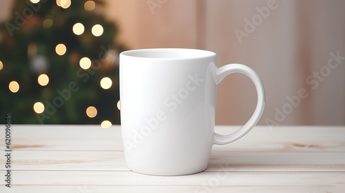 a white mug mock-up with christmas background Generative AI