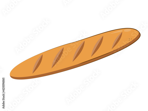 Baguette icon isolated on white background. Flour products. French baguette. Cartoon style.