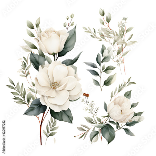 White rose, clipart set