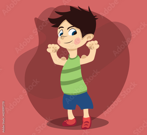 Strong Kid Vector Showing his muscles after a bit of work out of happy results