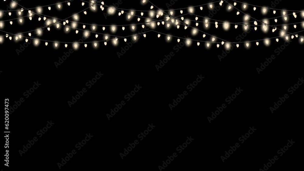 Isolate background seamless loop white  beautiful christmas string light bulb string with flashing lights on black background. 3d xmas light rendering party, Christmas, new yearm, celebrate background