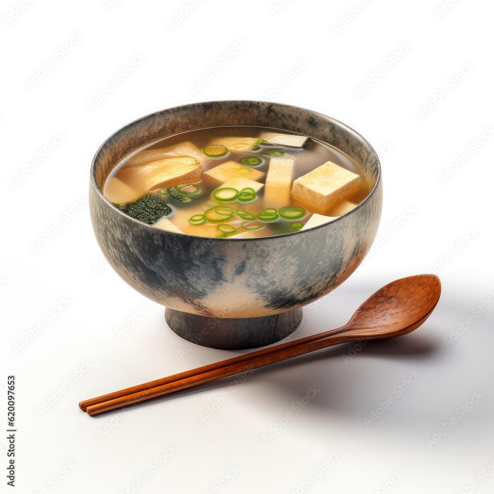 a plate of miso soup on white background for food photography generative ai a plate of miso soup on white background for food photography generative ai