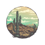 Cactus on the wild west  desert arizona with a cartoon vintage style illustration
