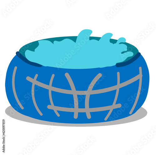 round pool made of tarpaulin. round pool is blue.