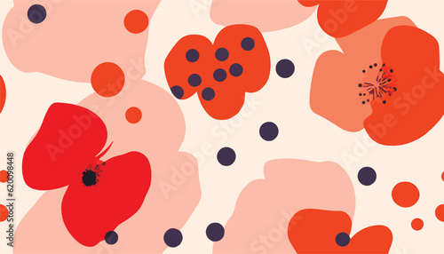 Abstract minimal flowers and dots pattern. Collage contemporary print. Fashionable template for design.
