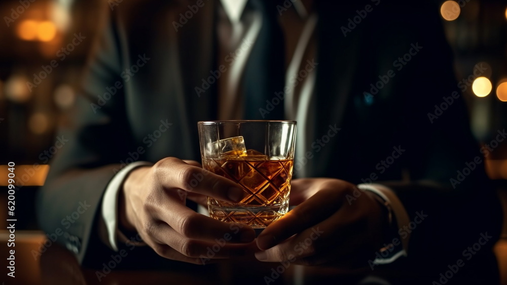 Executive holding whiskey to illustrate executive privilege concept. Executive holding whiskey to illustrate executive privilege concept.