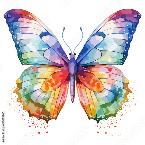 Watercolor colored  butterfly rainbow  illustration isolate transparent background  © patungkead