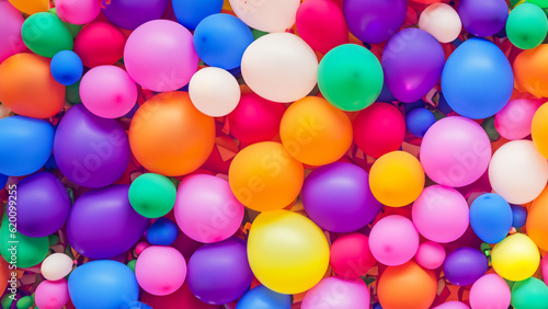 Many colorful balloons decorated wall as background