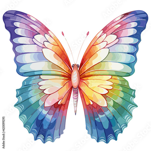 Watercolor colored  butterfly rainbow  illustration
isolate transparent background 