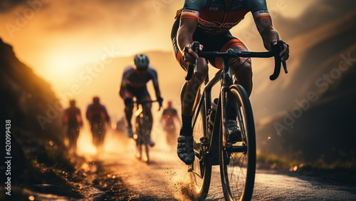 Cyclist athletes riding a race at high speed. Cycling competition. © Art.disini
