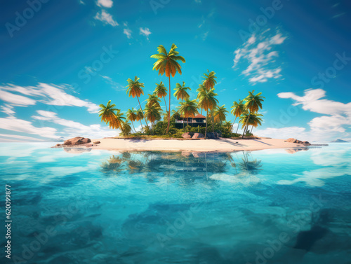 Tropical palm tree island with palm trees