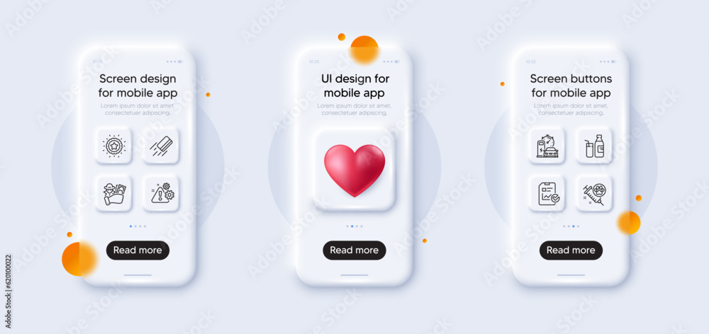 Charging station, Report checklist and Warning line icons pack. 3d phone mockups with heart. Glass smartphone screen. Credit card, Dog vaccination, Fraud web icon. Milk, Winner star pictogram. Vector Charging station, Report checklist and Warning line icons pack. 3d phone mockups with heart. Glass smartphone screen. Credit card, Dog vaccination, Fraud web icon. Milk, Winner star pictogram. Vector