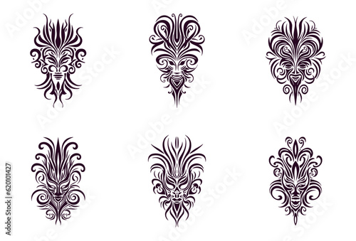 traditional tribal tattoo face motif, traditional ethnic tattoo vector