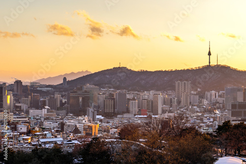 Cityscap of seoul city from top of mountain at sunset  South korea