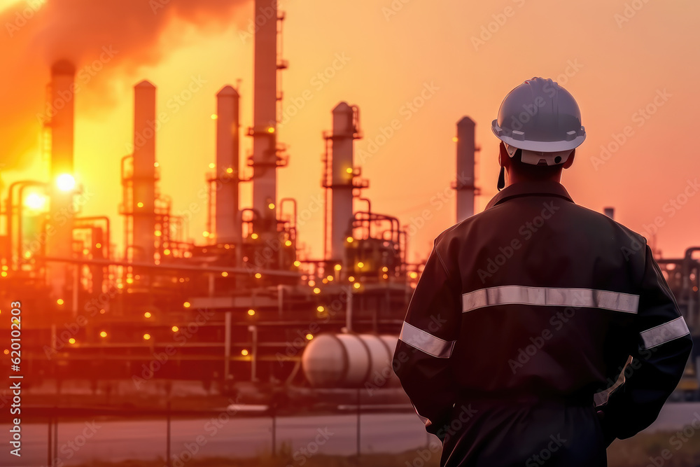 Engineer Checking List at Petrochemical Refinery Complex. Generative AI.