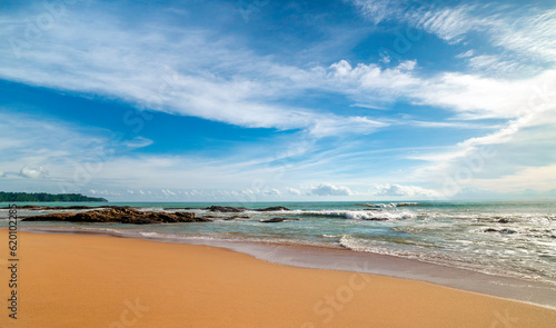 Nature landscape view of beautiful tropical beach and sea in sunny day.