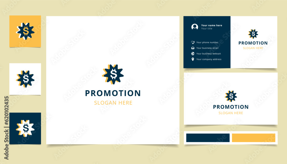 Promotion logo design with editable slogan. Branding book and business card template. Promotion logo design with editable slogan. Branding book and business card template.