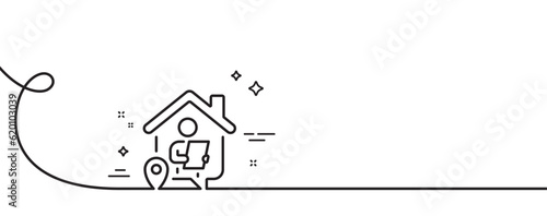 Work at home line icon. Continuous one line with curl. Freelance job sign. Remote office employee symbol. Work home single outline ribbon. Loop curve pattern. Vector