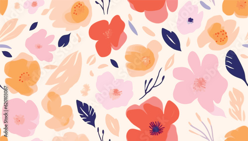 Bright hand drawn blossom flowers print. Modern simple botanical pattern. Fashionable template for design. © Eli Berr